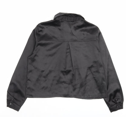 PRETTYLITTLETHING Womens Black Polyester Basic Button-Up Size XS Collared - Wet Look