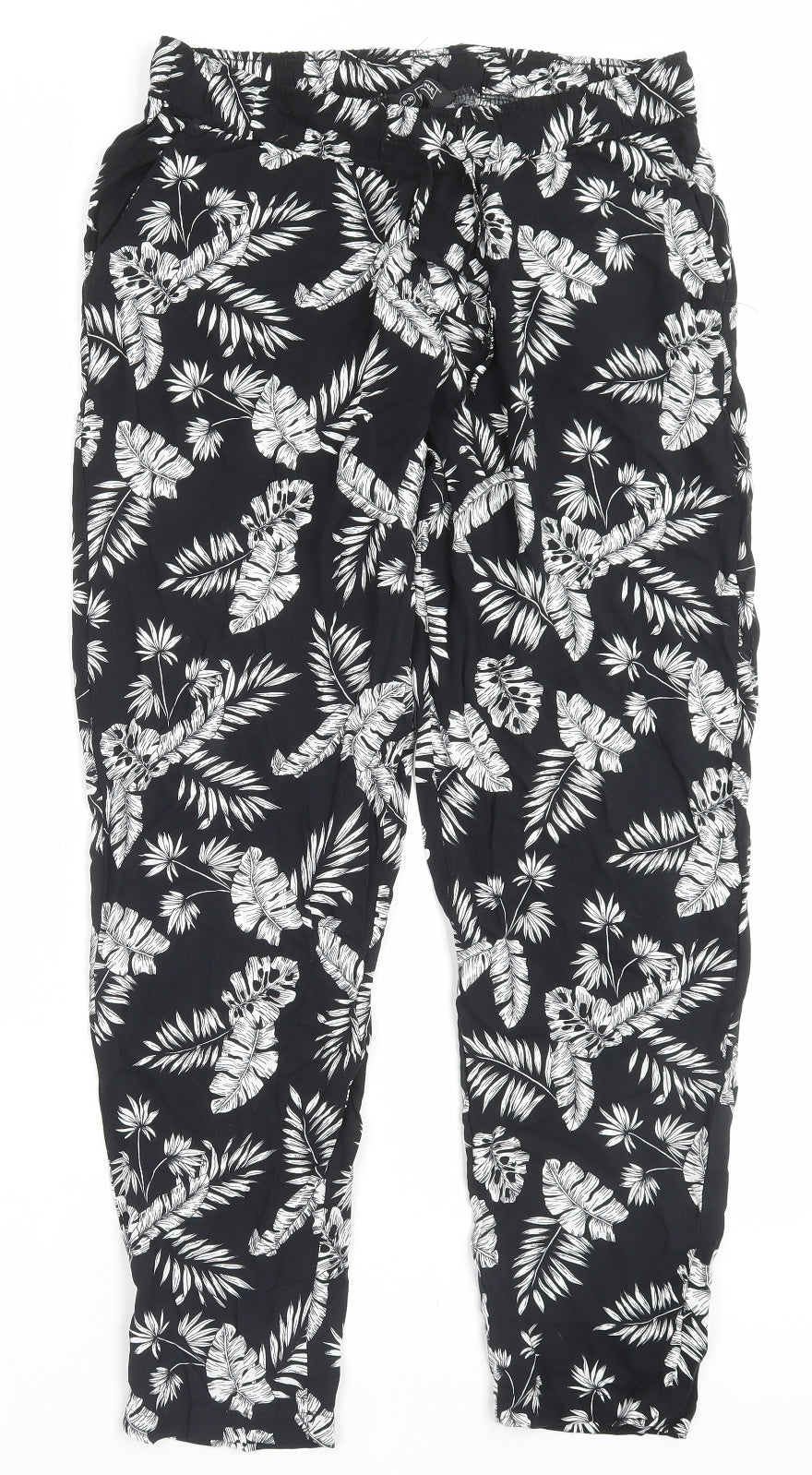 Avenue Womens Black Floral Viscose Trousers Size 8 L28 in Regular Drawstring