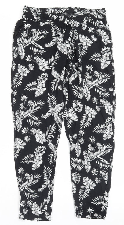 Avenue Womens Black Floral Viscose Trousers Size 8 L28 in Regular Drawstring