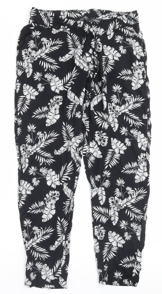 Avenue Womens Black Floral Viscose Trousers Size 8 L28 in Regular Drawstring