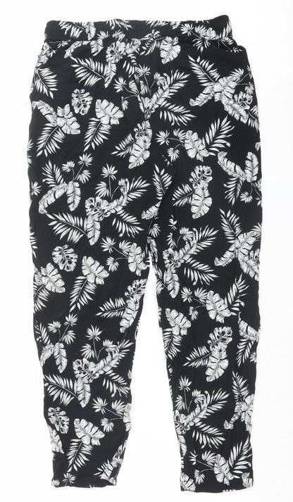 Avenue Womens Black Floral Viscose Trousers Size 8 L28 in Regular Drawstring