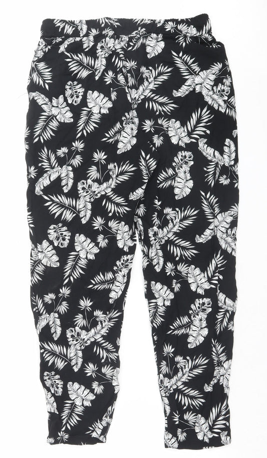 Avenue Womens Black Floral Viscose Trousers Size 8 L28 in Regular Drawstring
