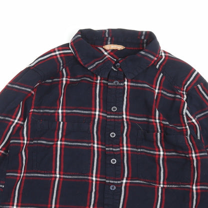 Avenue Womens Blue Plaid Viscose Basic Button-Up Size 8 Collared