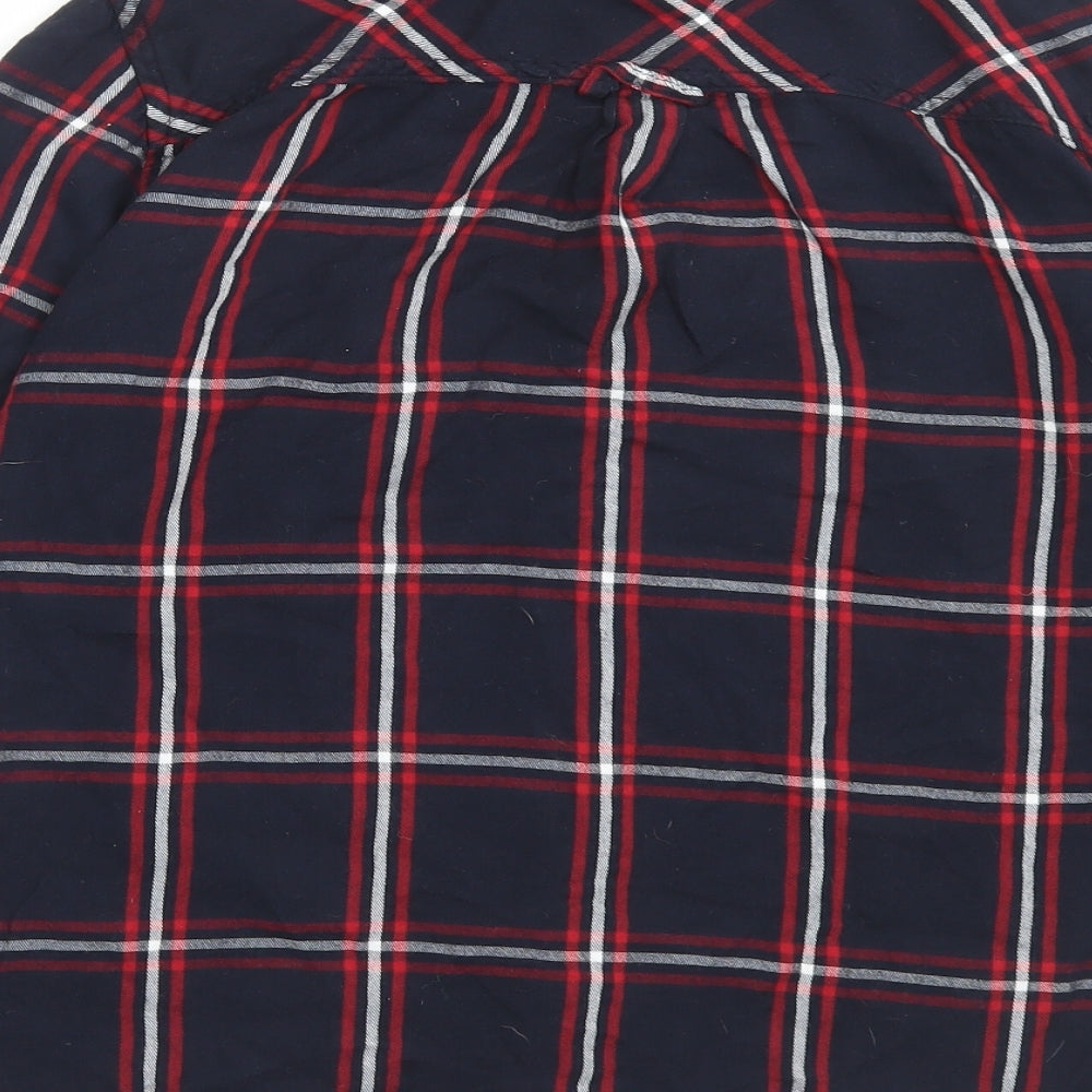 Avenue Womens Blue Plaid Viscose Basic Button-Up Size 8 Collared