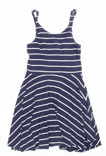 H&M Womens Blue Striped Cotton A-Line Size 8 Scoop Neck Pullover