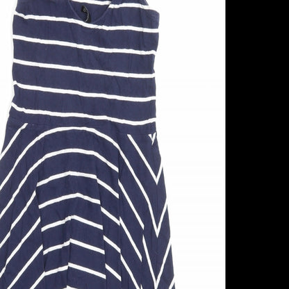 H&M Womens Blue Striped Cotton A-Line Size 8 Scoop Neck Pullover
