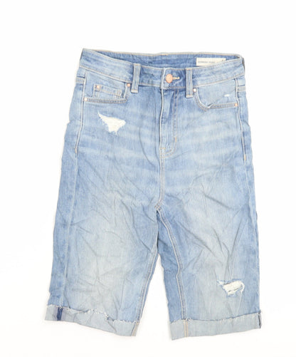 Marks and Spencer Womens Blue Cotton Bermuda Shorts Size 6 L10 in Regular Button - Distressed Shorts