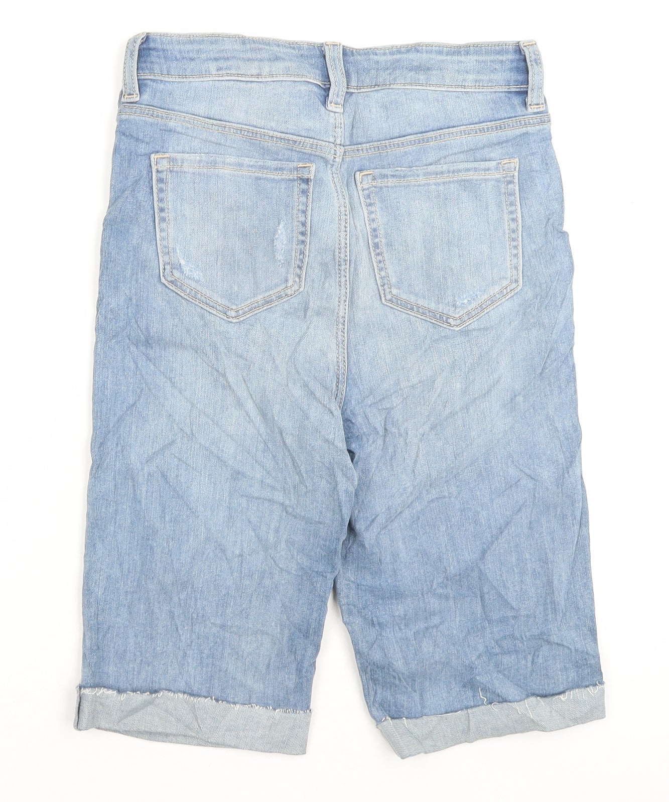 Marks and Spencer Womens Blue Cotton Bermuda Shorts Size 6 L10 in Regular Button - Distressed Shorts