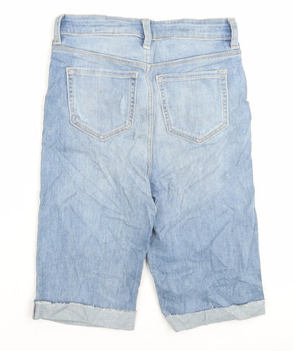 Marks and Spencer Womens Blue Cotton Bermuda Shorts Size 6 L10 in Regular Button - Distressed Shorts