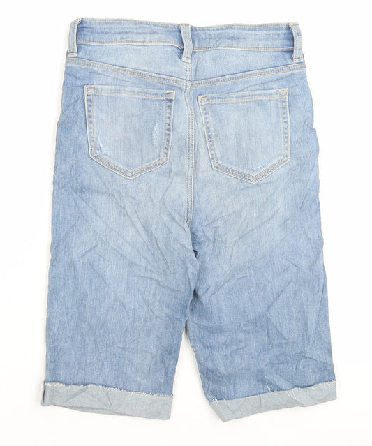 Marks and Spencer Womens Blue Cotton Bermuda Shorts Size 6 L10 in Regular Button - Distressed Shorts