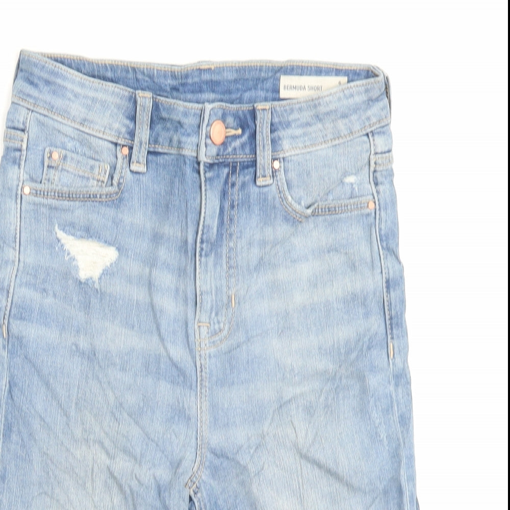 Marks and Spencer Womens Blue Cotton Bermuda Shorts Size 6 L10 in Regular Button - Distressed Shorts