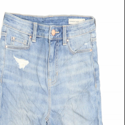 Marks and Spencer Womens Blue Cotton Bermuda Shorts Size 6 L10 in Regular Button - Distressed Shorts