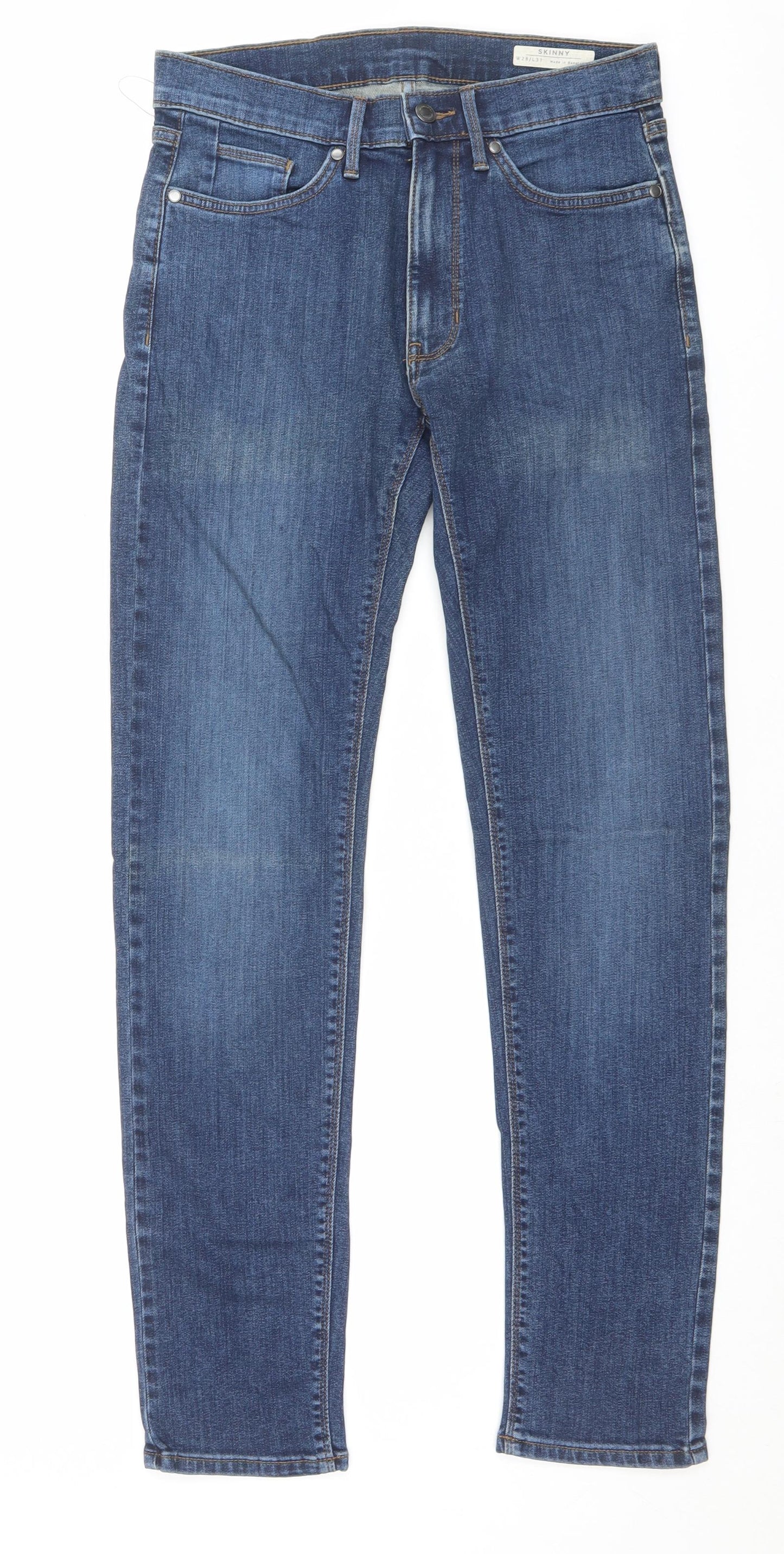 Marks and Spencer Mens Blue Cotton Skinny Jeans Size 28 in L31 in Regular Button