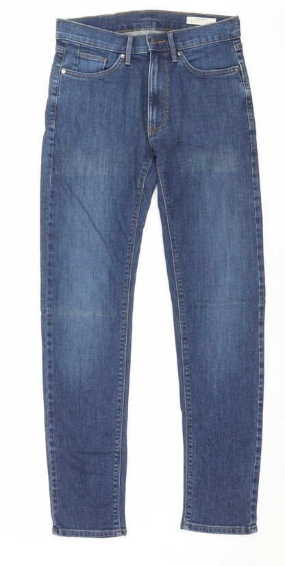 Marks and Spencer Mens Blue Cotton Skinny Jeans Size 28 in L31 in Regular Button