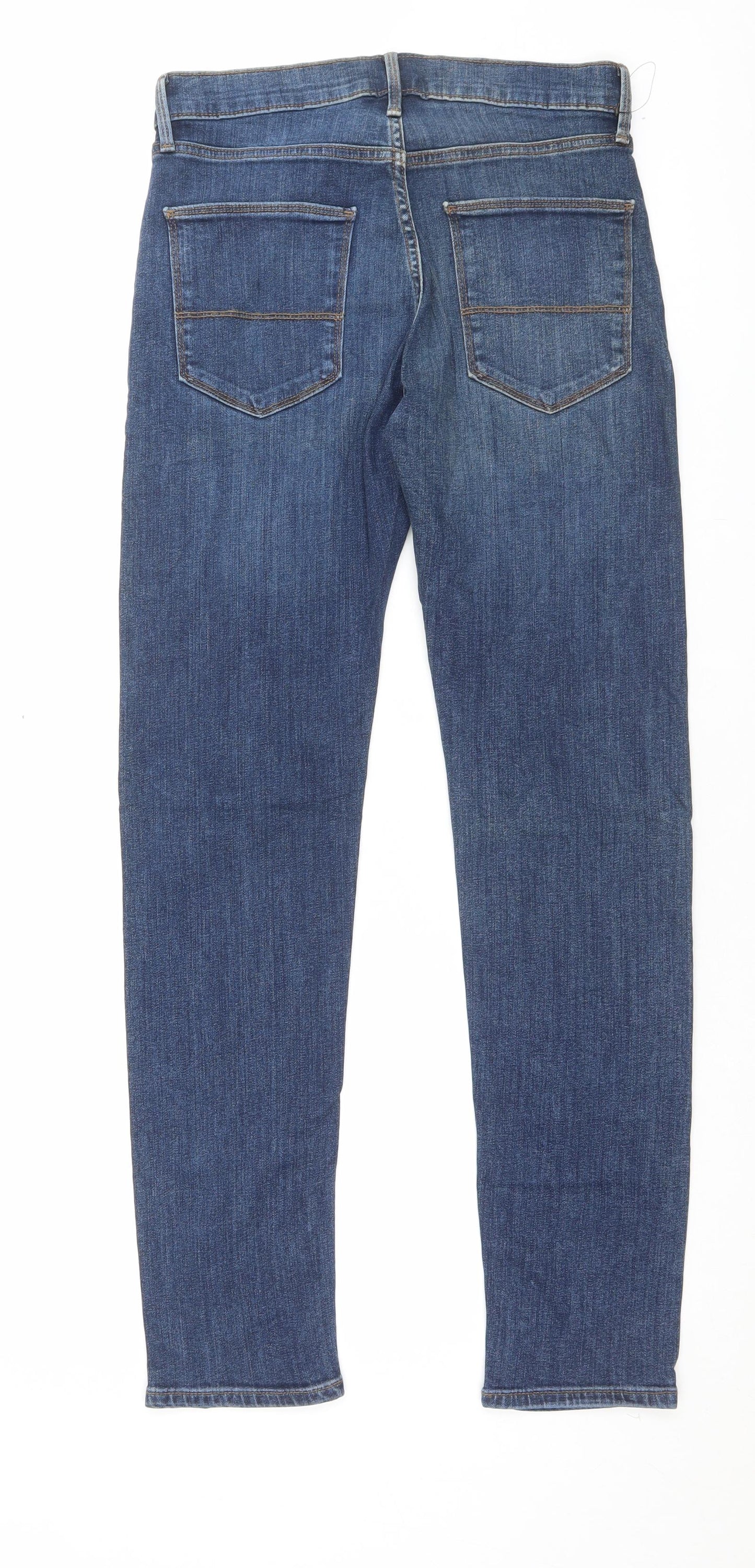 Marks and Spencer Mens Blue Cotton Skinny Jeans Size 28 in L31 in Regular Button