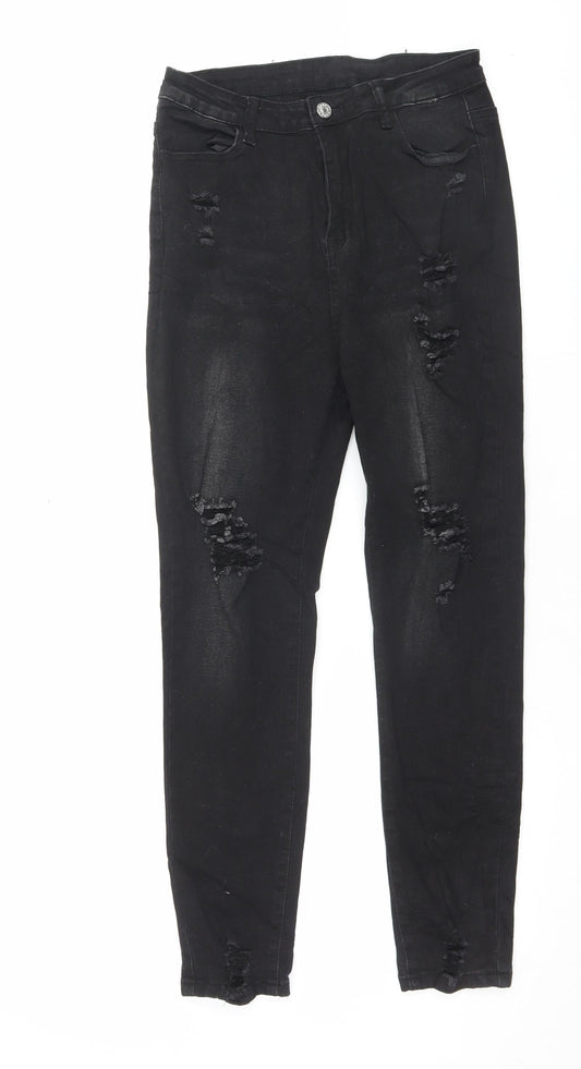 SheIn Womens Black Cotton Skinny Jeans Size M L26 in Regular Button