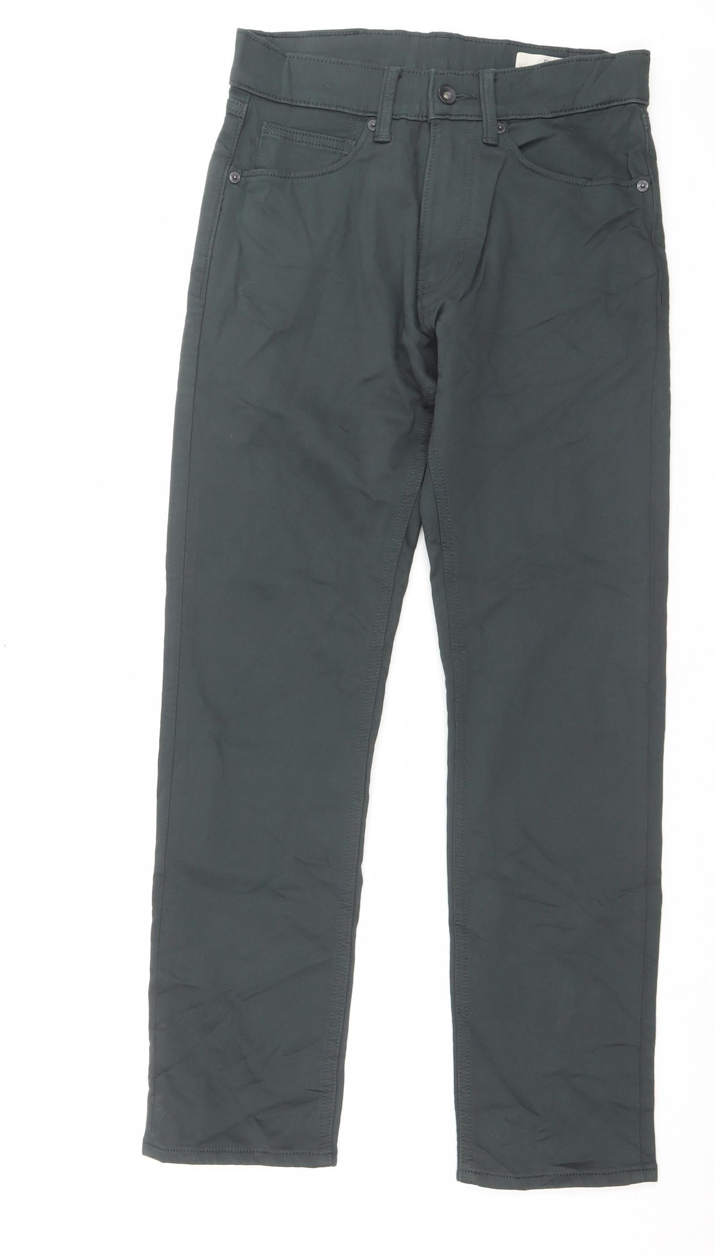 Marks and Spencer Mens Green Cotton Straight Jeans Size 28 in L29 in Slim Button