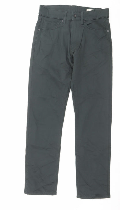 Marks and Spencer Mens Green Cotton Straight Jeans Size 28 in L29 in Slim Button