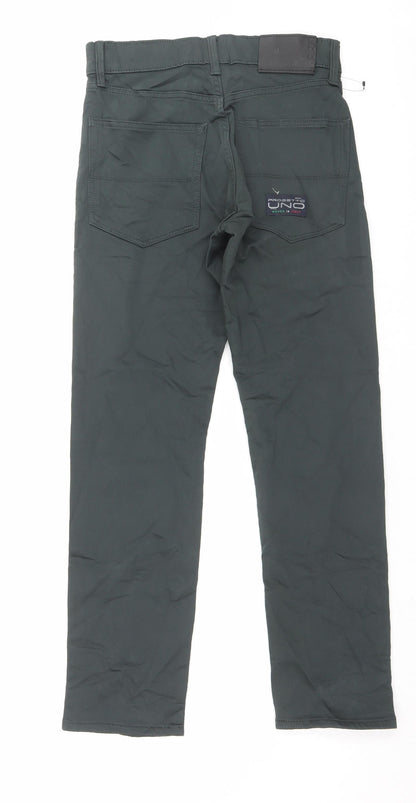 Marks and Spencer Mens Green Cotton Straight Jeans Size 28 in L29 in Slim Button