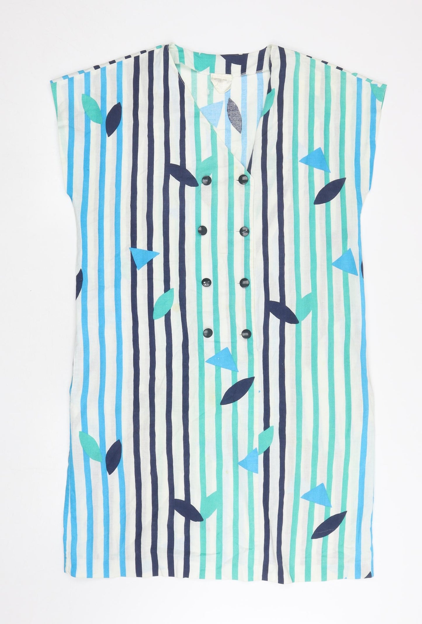 Merry Finn Womens White Striped Polyester Jumper Dress Size 14 V-Neck Button
