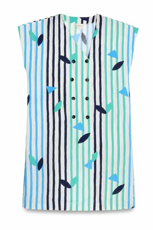 Merry Finn Womens White Striped Polyester Jumper Dress Size 14 V-Neck Button