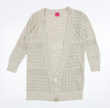 George Womens Beige V-Neck Cotton Cardigan Jumper Size 10