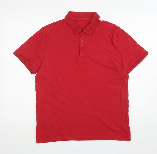 George Mens Red Cotton Polo Size M Collared Pullover