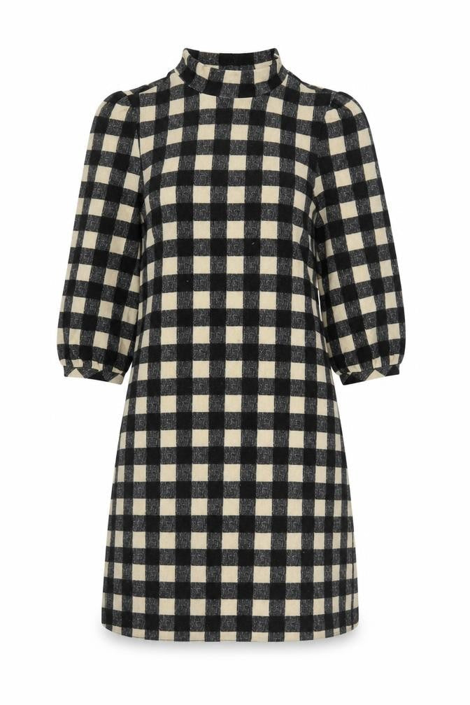 Monteau Womens Black Gingham Polyester A-Line Size M Mock Neck Pullover