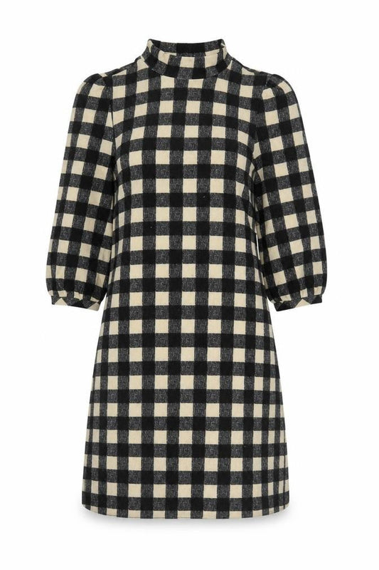 Monteau Womens Black Gingham Polyester A-Line Size M Mock Neck Pullover