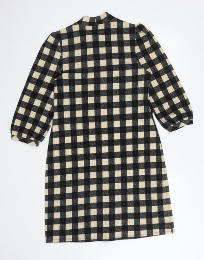 Monteau Womens Black Gingham Polyester A-Line Size M Mock Neck Pullover
