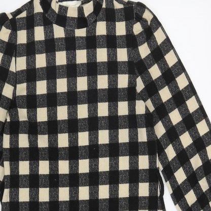 Monteau Womens Black Gingham Polyester A-Line Size M Mock Neck Pullover