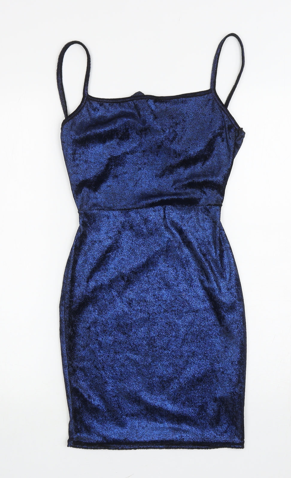 PRETTYLITTLETHING Womens Blue Polyester Mini Size 8 Square Neck Pullover