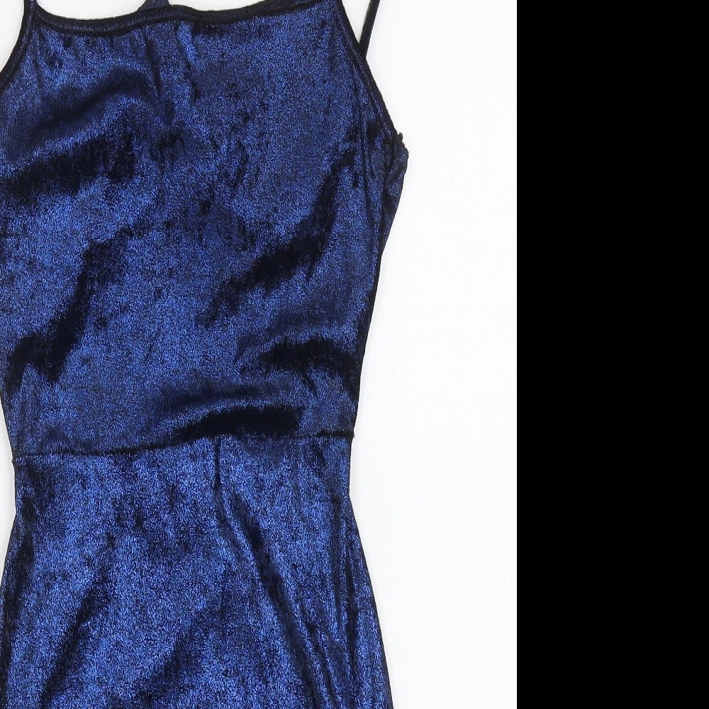 PRETTYLITTLETHING Womens Blue Polyester Mini Size 8 Square Neck Pullover