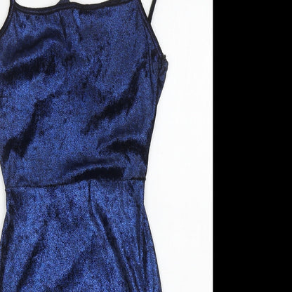 PRETTYLITTLETHING Womens Blue Polyester Mini Size 8 Square Neck Pullover