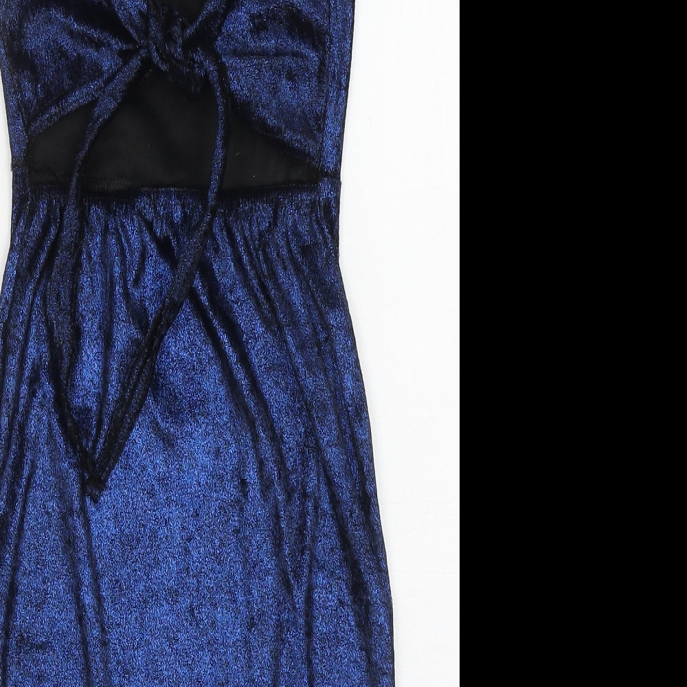 PRETTYLITTLETHING Womens Blue Polyester Mini Size 8 Square Neck Pullover