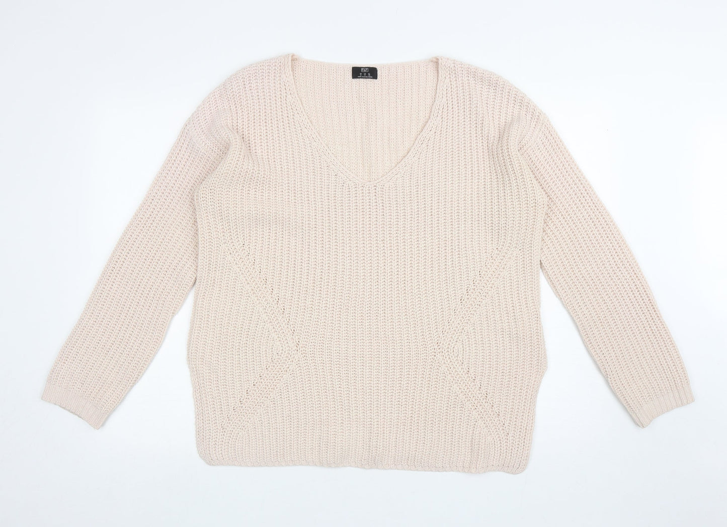 F&F Womens Pink V-Neck Acrylic Pullover Jumper Size 12