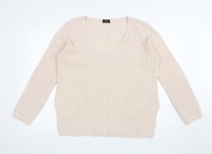 F&F Womens Pink V-Neck Acrylic Pullover Jumper Size 12