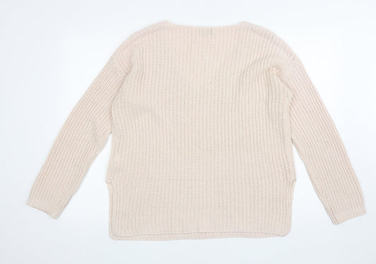 F&F Womens Pink V-Neck Acrylic Pullover Jumper Size 12