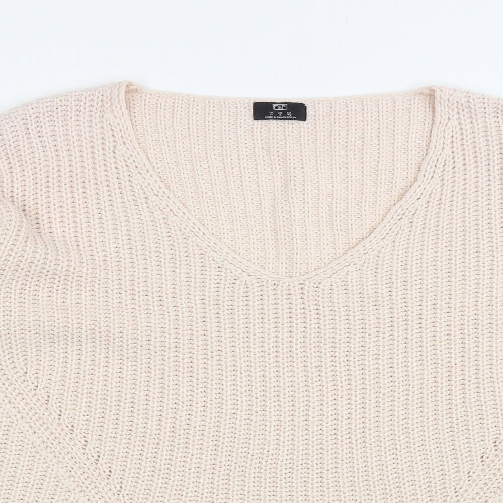 F&F Womens Pink V-Neck Acrylic Pullover Jumper Size 12