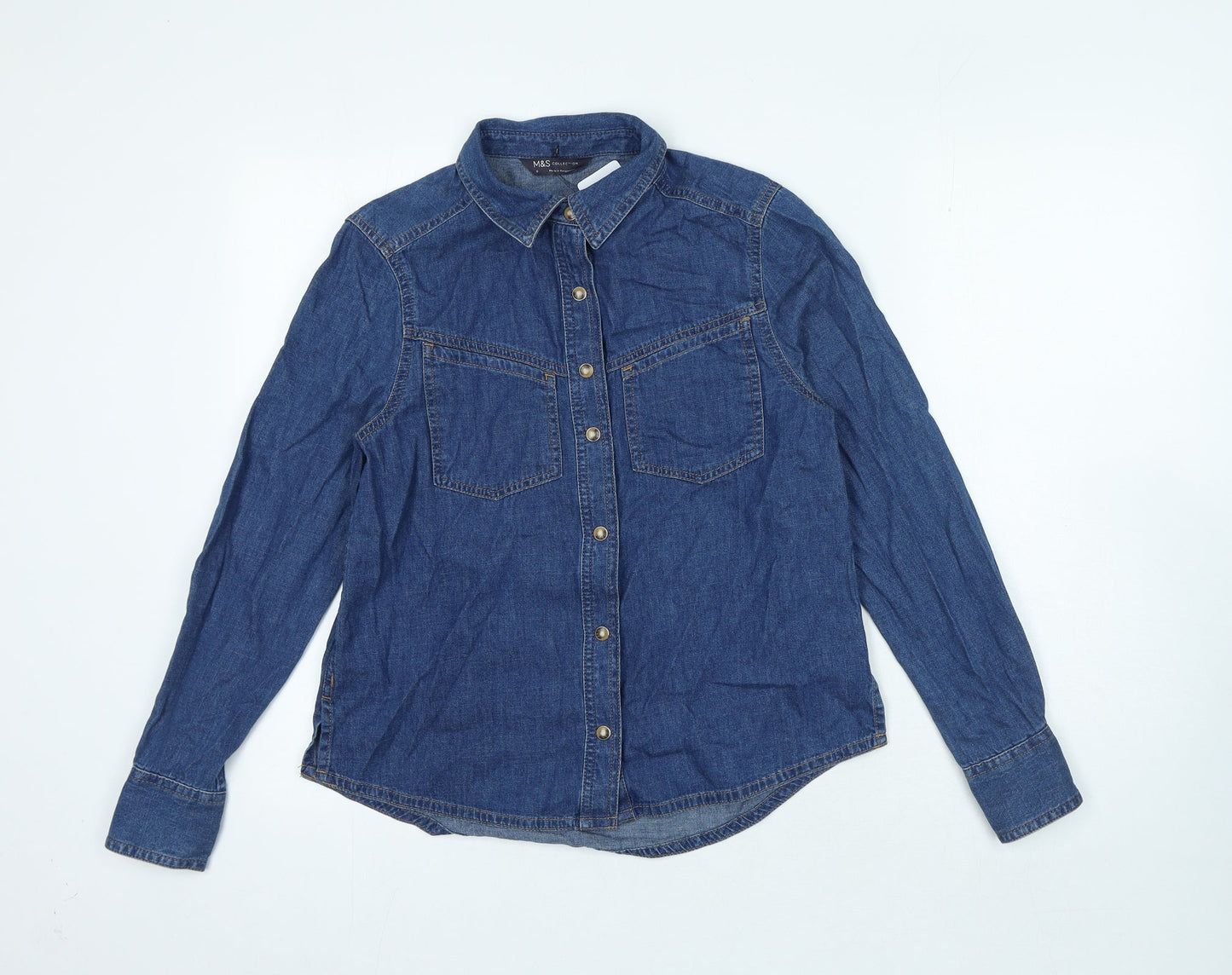 Womens UK Size 6 Marks and Spencer Blue Basic Button-Up