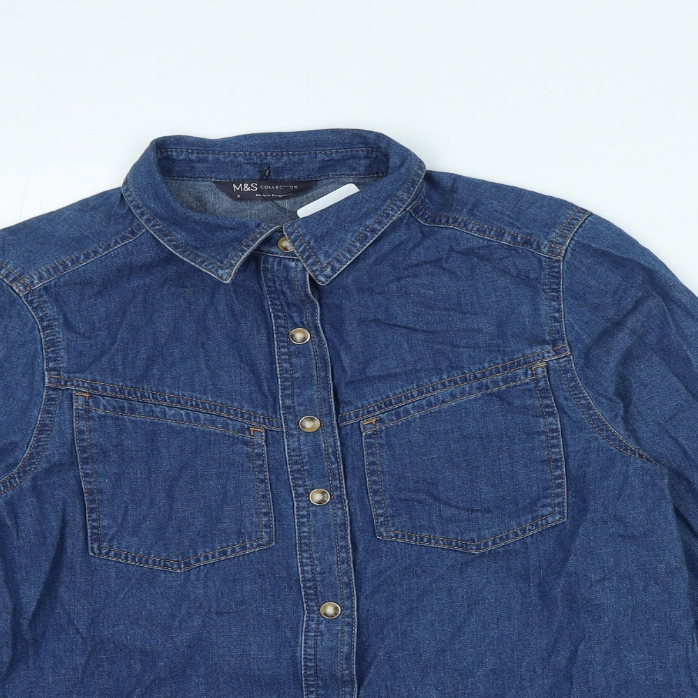 Womens UK Size 6 Marks and Spencer Blue Basic Button-Up