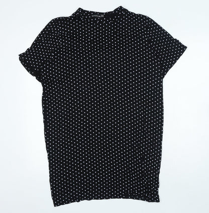 PRETTYLITTLETHING Womens Black Polka Dot Viscose Slip Dress Size 12 Roll Neck Pullover