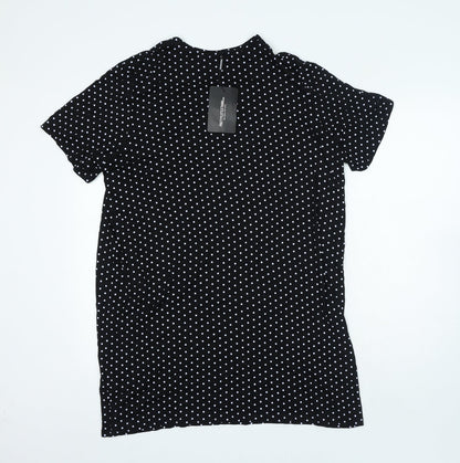 PRETTYLITTLETHING Womens Black Polka Dot Viscose Slip Dress Size 12 Roll Neck Pullover