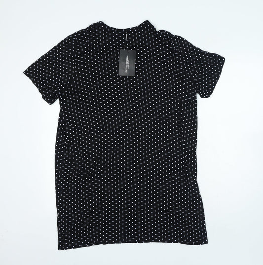 PRETTYLITTLETHING Womens Black Polka Dot Viscose Slip Dress Size 12 Roll Neck Pullover