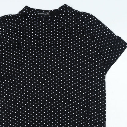 PRETTYLITTLETHING Womens Black Polka Dot Viscose Slip Dress Size 12 Roll Neck Pullover