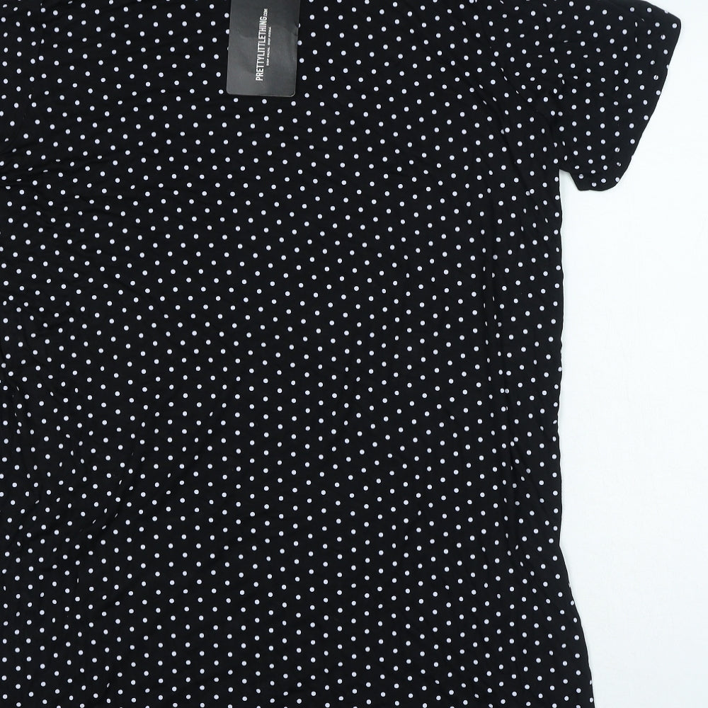 PRETTYLITTLETHING Womens Black Polka Dot Viscose Slip Dress Size 12 Roll Neck Pullover