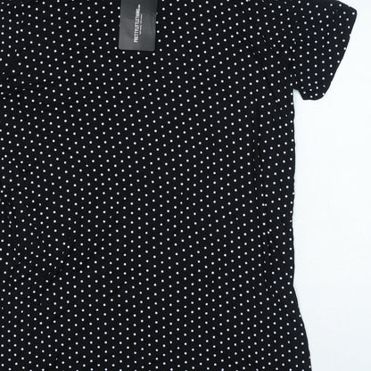PRETTYLITTLETHING Womens Black Polka Dot Viscose Slip Dress Size 12 Roll Neck Pullover