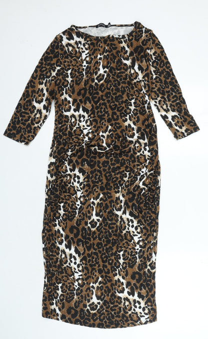 Boohoo Womens Multicoloured Animal Print Viscose Ball Gown Size 12 Round Neck Pullover