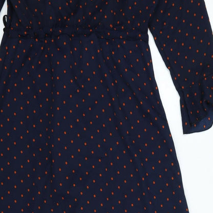 Boohoo Womens Blue Polka Dot Polyester Wrap Dress Size 14 V-Neck Tie