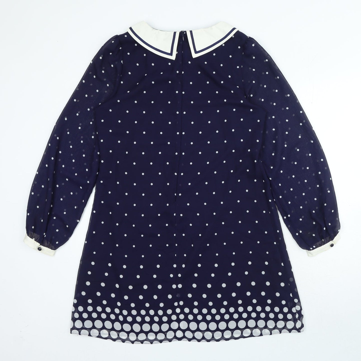 Be Beau Womens Blue Polka Dot Polyester A-Line Size 12 Collared Zip